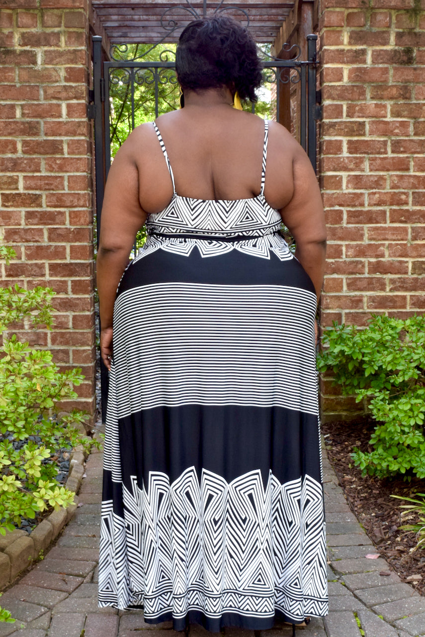 Curvy Chevron Stripe Wrap Maxi Dress