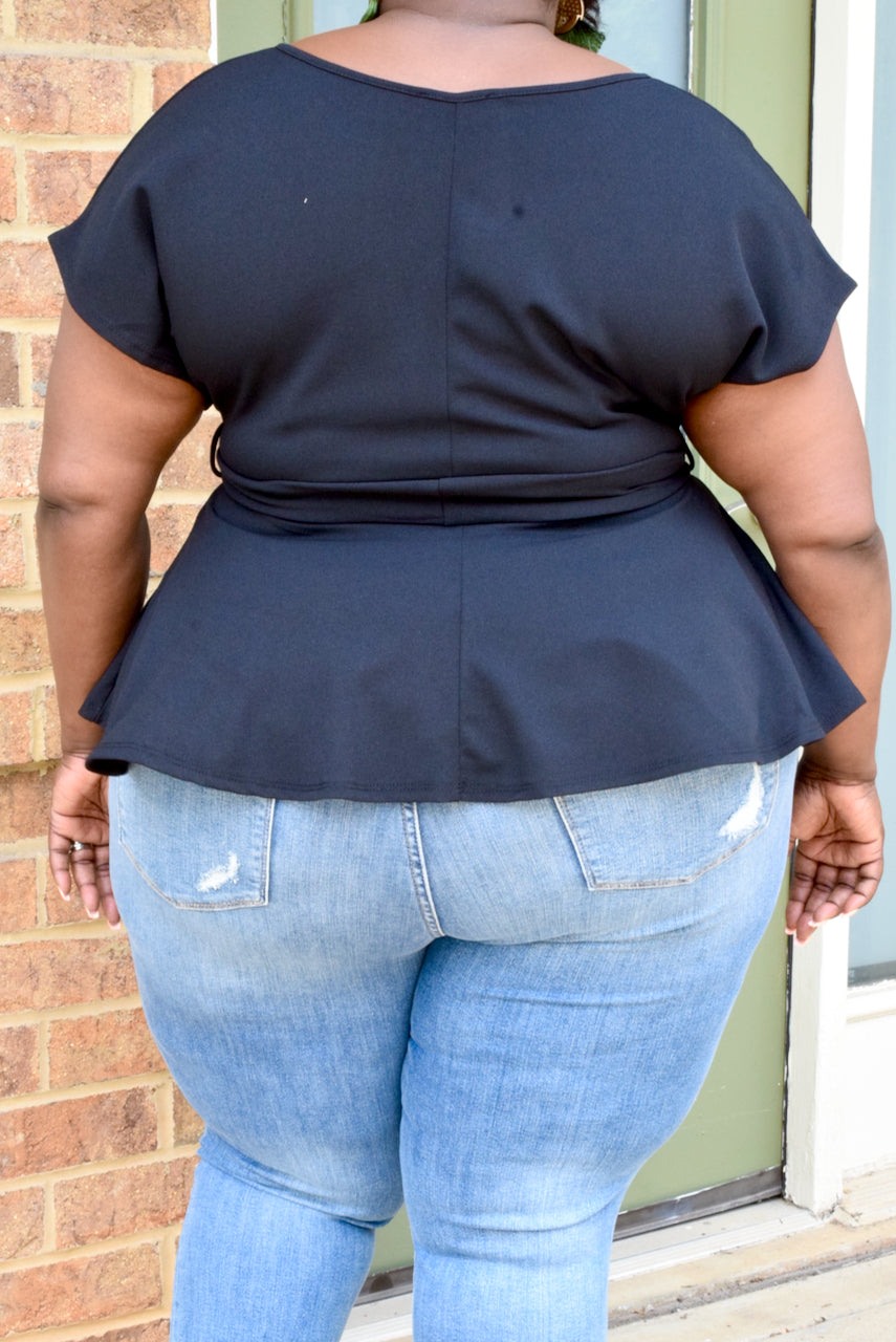 Curvy V Neck Peplum Top