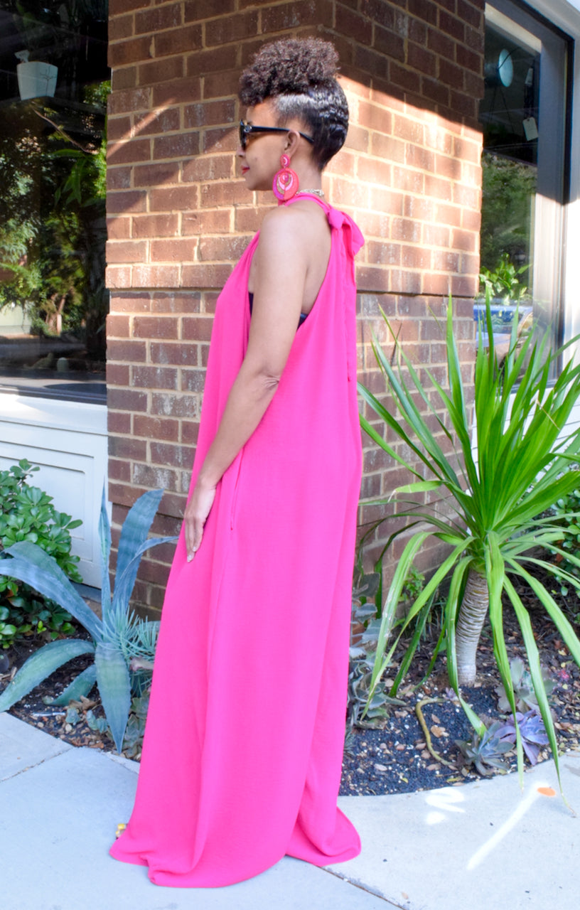 Halter Wide Leg Jumpsuit -Fuchsia