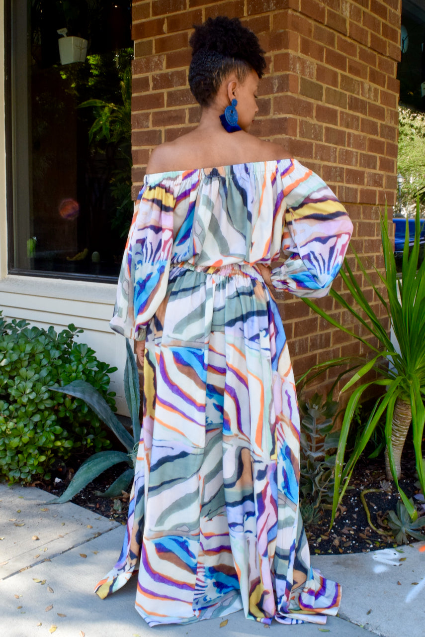 Watercolor Swirl Off Shoulder Skirt Set