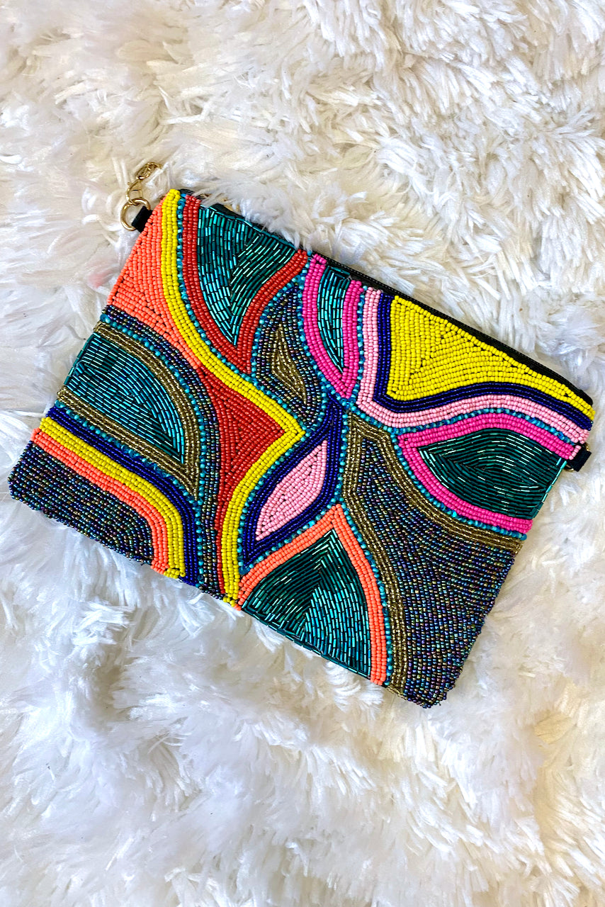 Wavy Marquise Bead Pouch Clutch