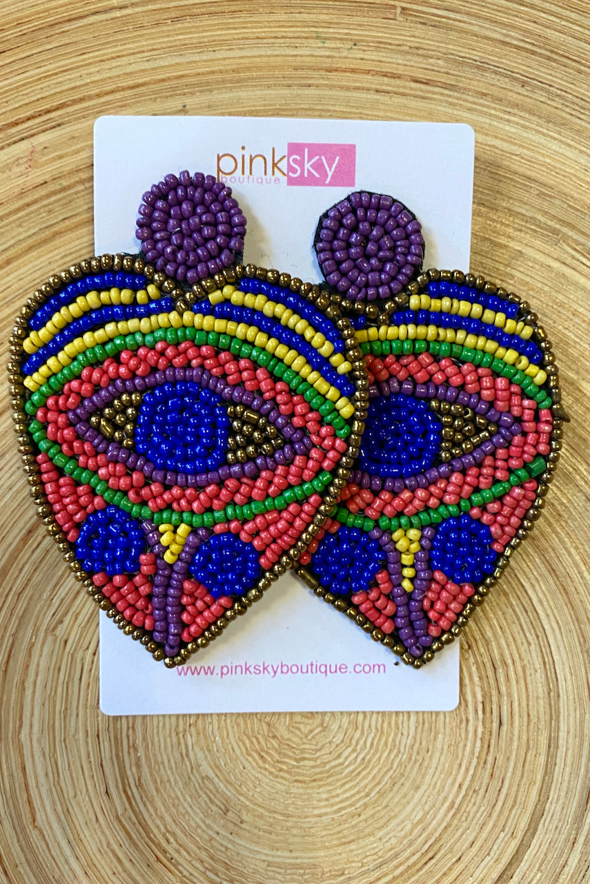 Heart Evil Eye Bead Earrings