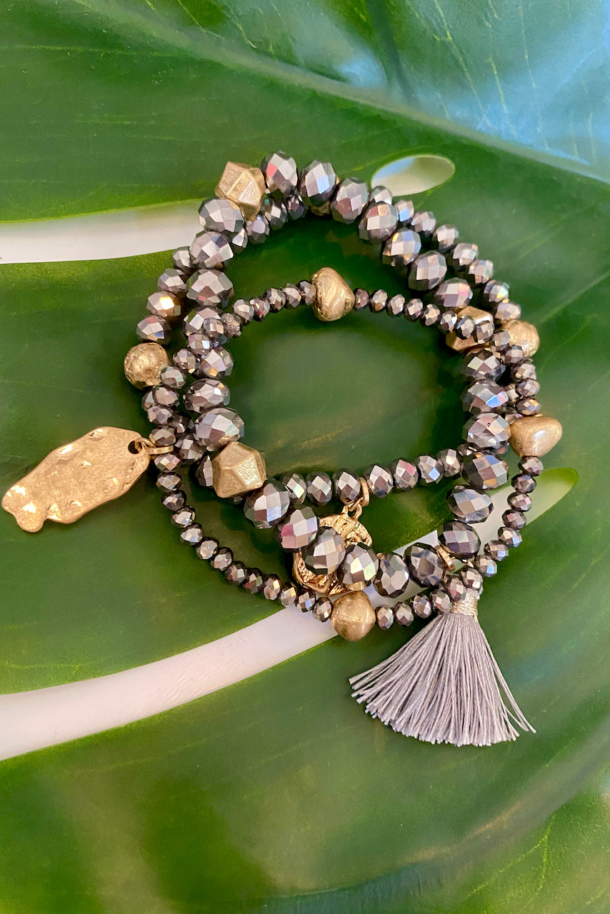 Tassel & Geometric Bead Bracelet Set