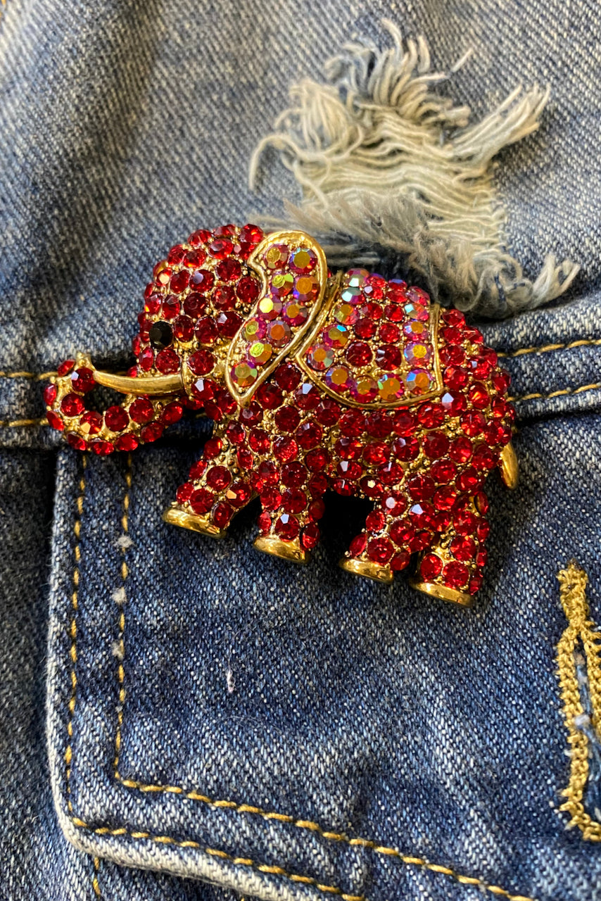 Red Crystal Elephant Brooch