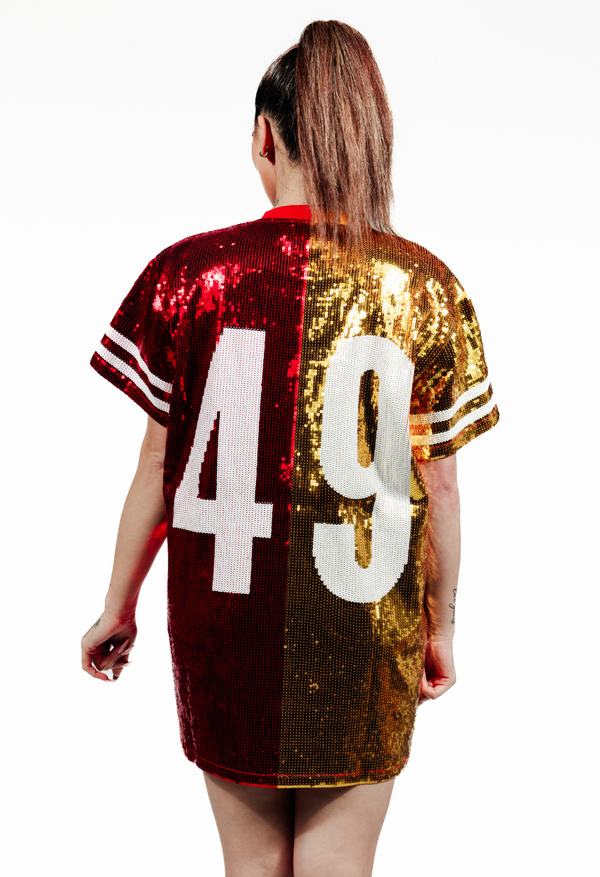 San Francisco “Niners Nation” Football Sequin Jersey Dress - Sequin Fan –  SEQUIN FANS