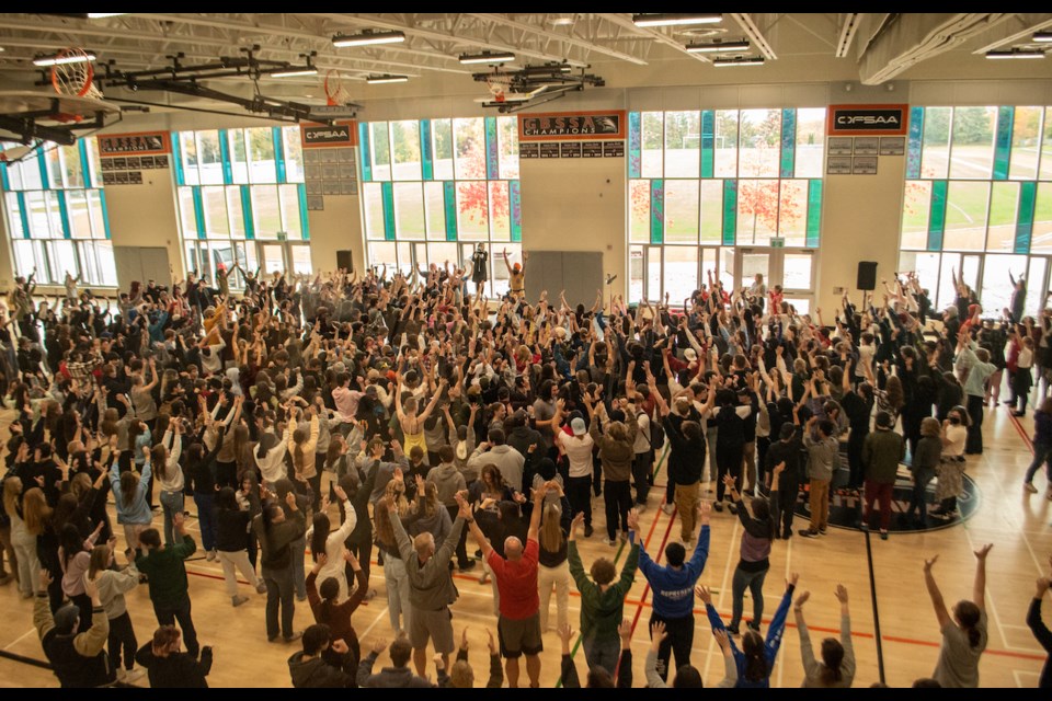 All students of Orillia Secondary School in Orillia, Ontario, joined Gurdeep's joyful whole-school class in 2022 in their gymnasium.