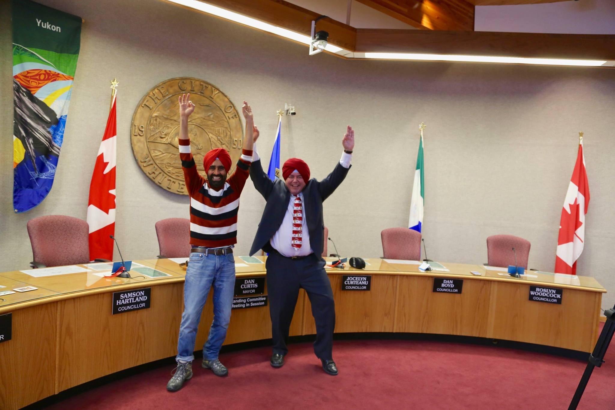 In 2017, Mayor of Whitehorse, Mr. Dan Curtis wore a Gurdeep-style Sikh turban and danced Bhangra with him.