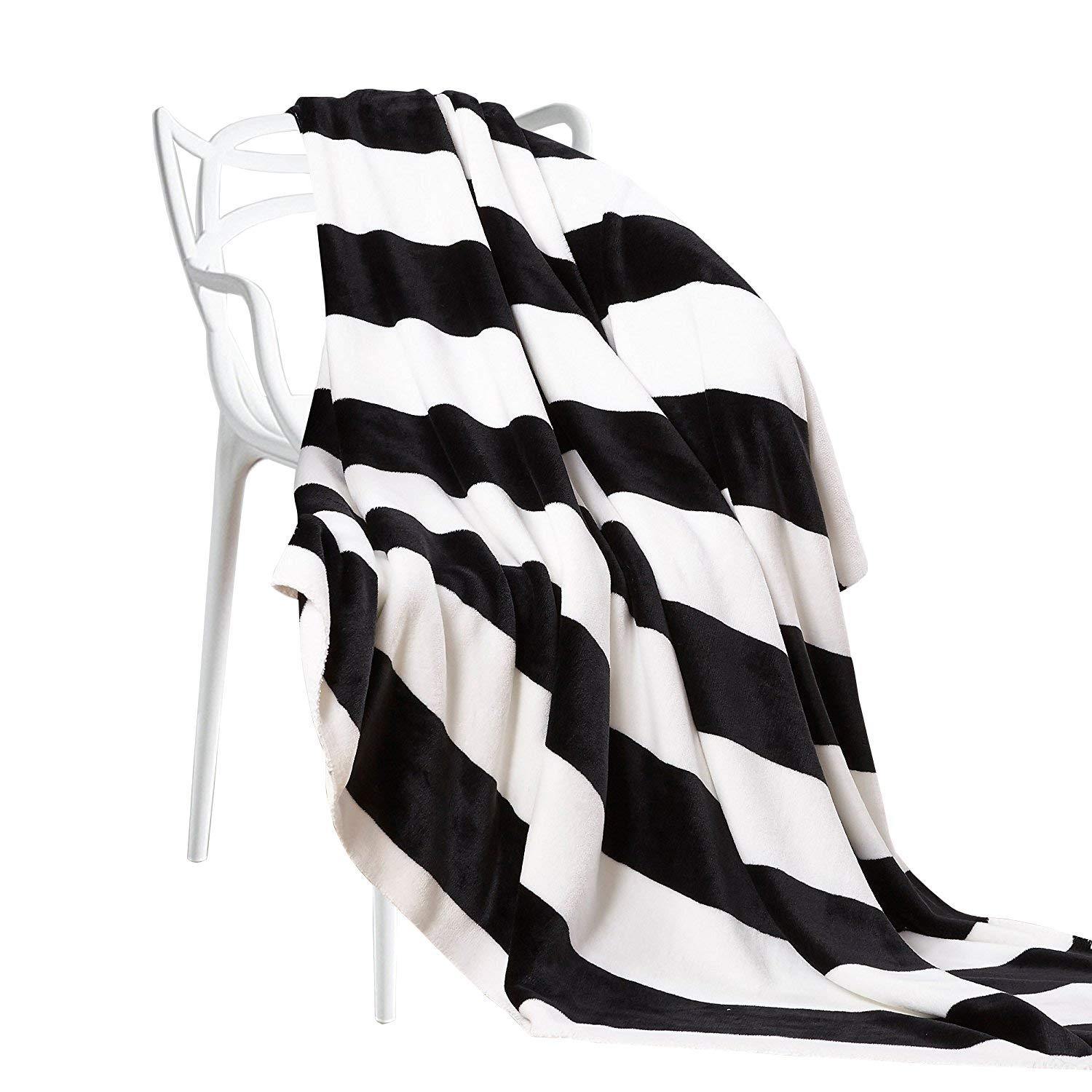 NTBAY Flannel Throw Blankets Super Soft With Black And White Stripe