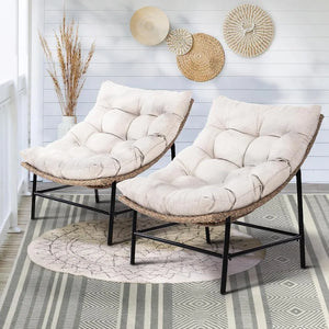 Rattan Outdoor Papasan Chair Set of 2, Premium Olefin Thick Cushion - simple life trading - Papasan Chair With Cushion And Frame