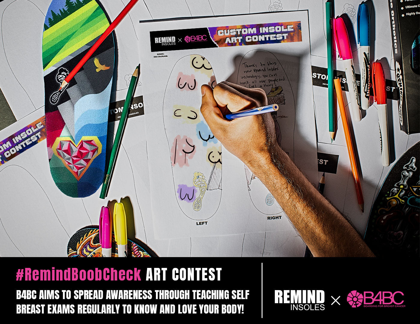 Remind and Board For Breast Cancer Custom Insole Art Contest