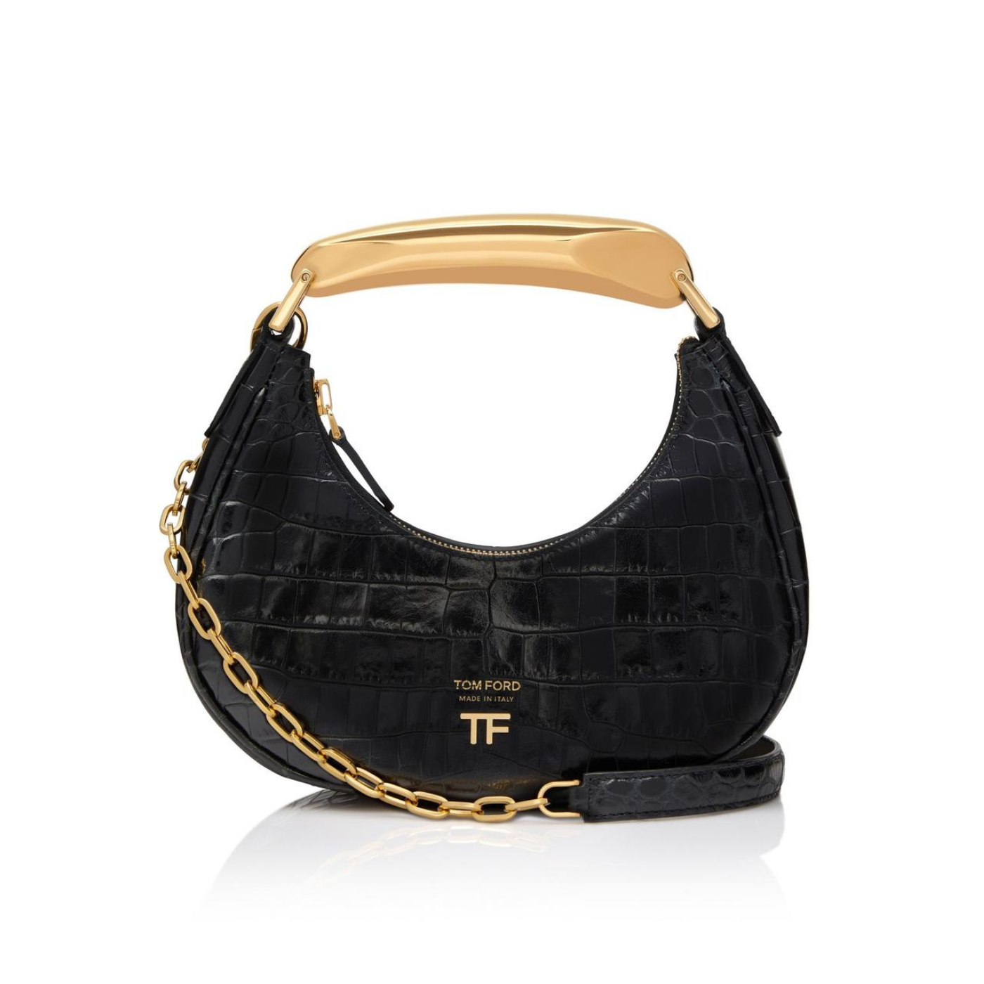 Bianca Crocodile Embossed Shoulder Bag in Black