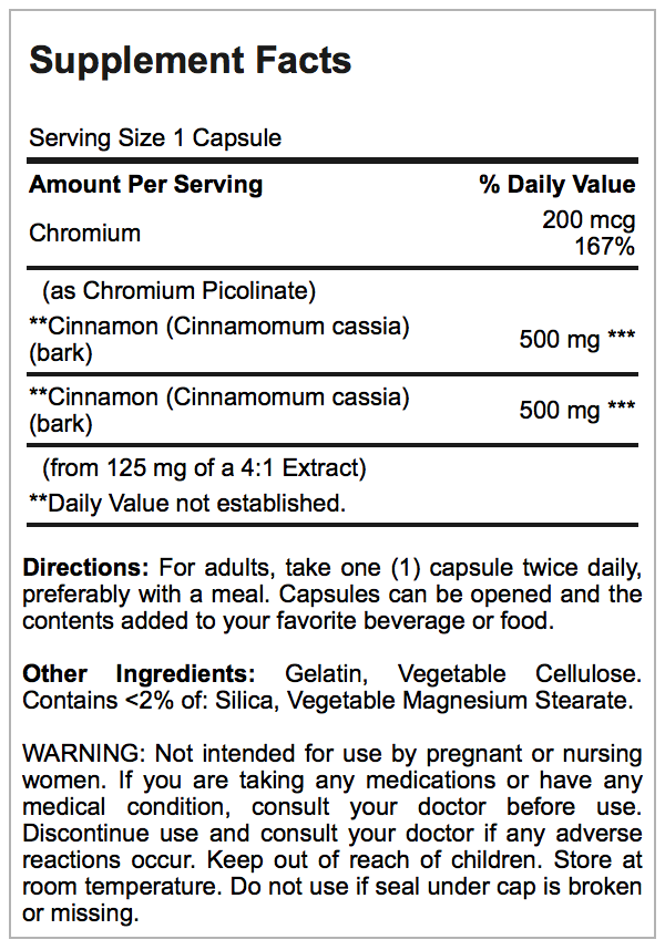 cinnamon and chromium spring valley ingredients