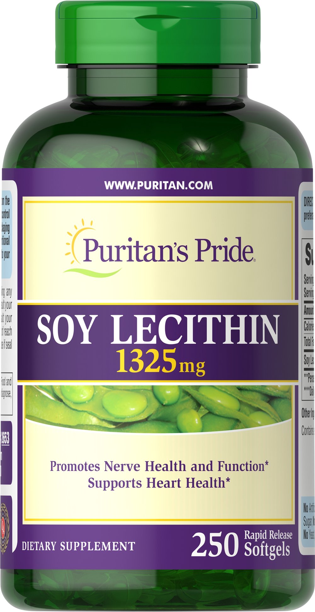 Puritan's Pride Soy Lecithin 1325 mg / 250 Rapid Release Softgels / Item #002653