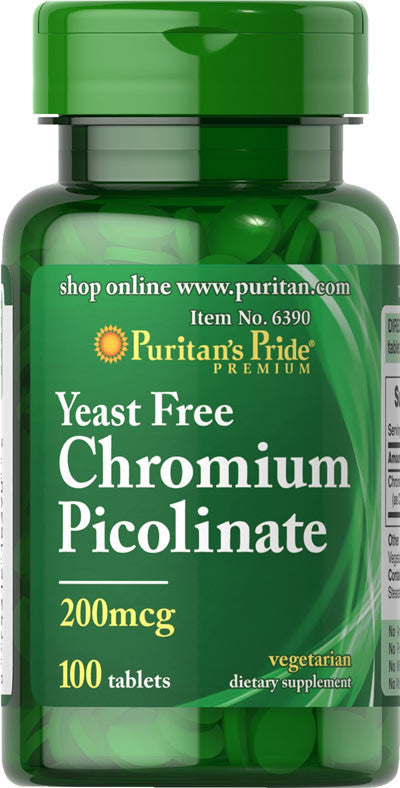Puritan's Pride Chromium Picolinate 200 mcg Yeast Free 200 mcg / 100 Tablets / Item #006390