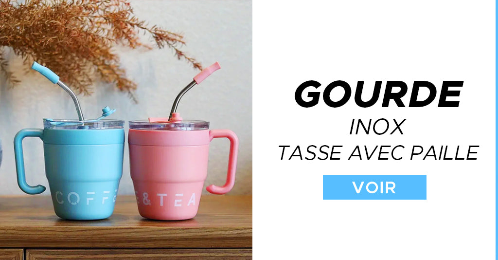 gourde tasse avec paille inox
