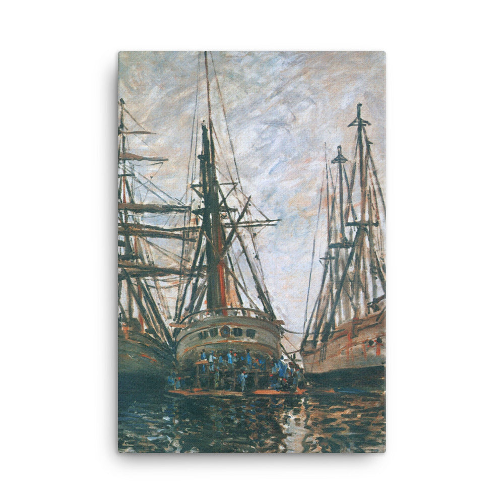 Claude Monet Boats Lying at Low Tide at Facamp, 1881.jpeg Canvas Print