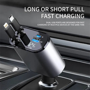 Introducing our incredible 4-in-1 120W Retractable Car Charger with USB Type C Cable! And guess what? when you buy two, you get one absolutely free! - Blue River Shop