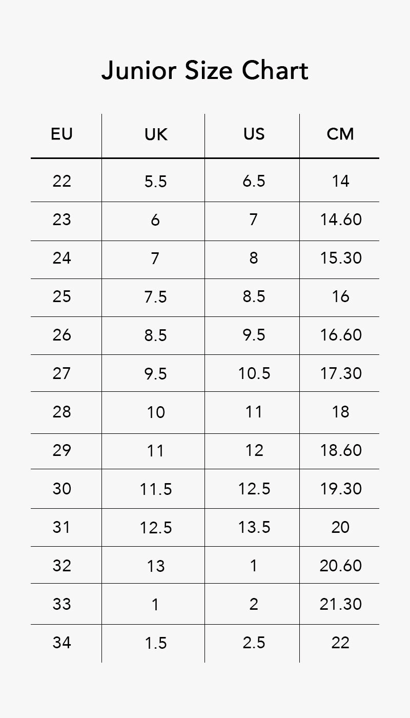 Conversion Junior Size Chart