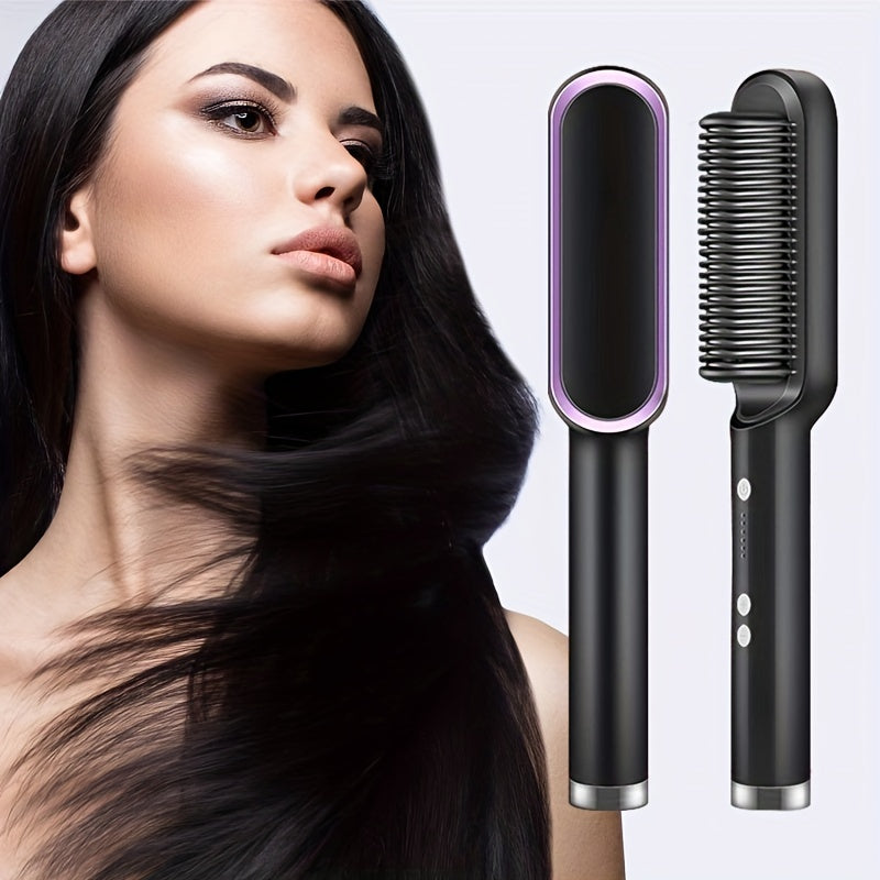 2-in-1 Electric Straightener Brush Hot Comb Adjustment Heat Anti-Scald 2-in-1 Styling Tool For Long-Lasting Curls And Straight Hair