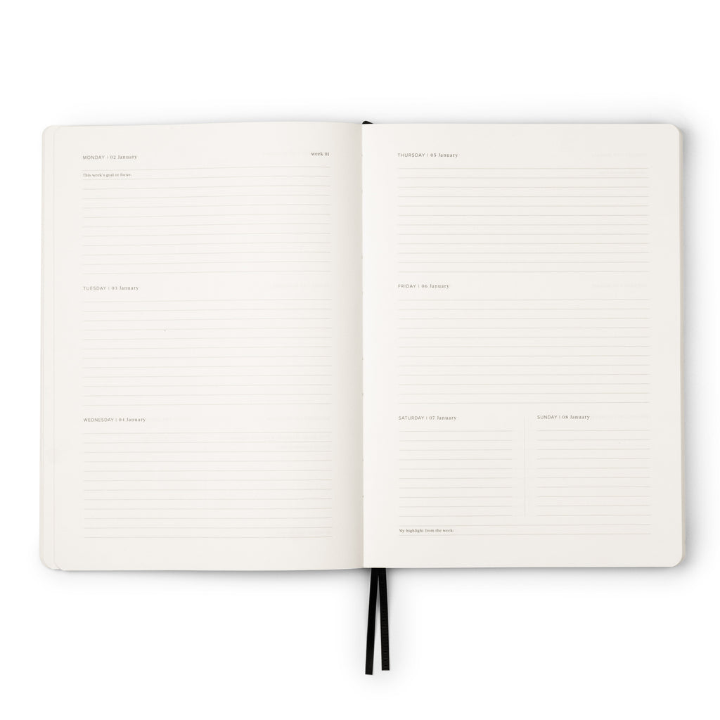 2023 A4 Weekly Diary Black with Gold Foil - Seconds Sale