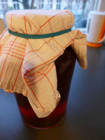 Kombucha mit Küchentuch abdecken