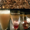 Montage of Coconut latte and tea leaves