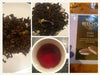 collage of violet tea, violet creams and violet tea leaves