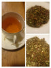 Collage of cup of green rooibos tea and leaves