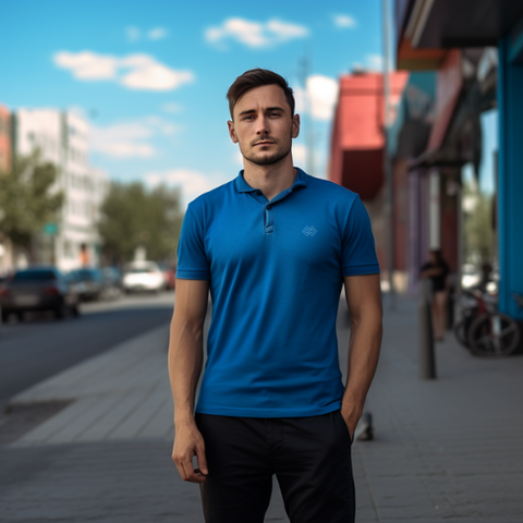 Men's Blue T-shirt Combined with Black Pants