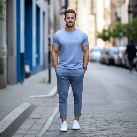 Men's Blue T-shirt Mixed with Grey Jogger Pants Infinite Clothing
