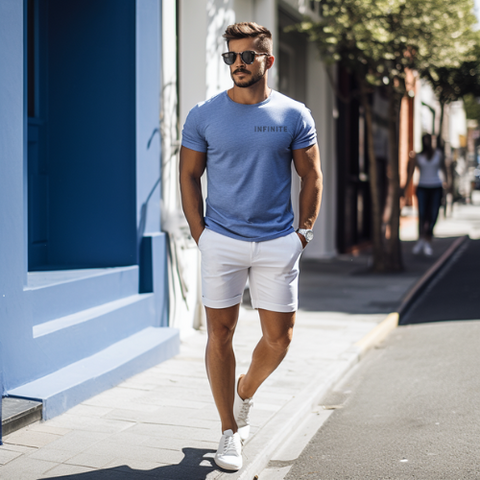 Men's Blue T-shirt Paired with Shorts