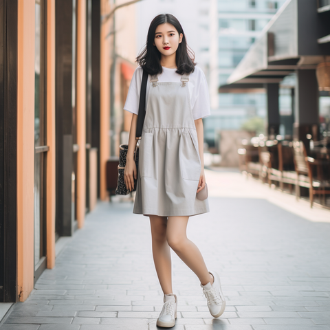 Soft Pinafore Dress Paired with Sneakers Infinite Clothing
