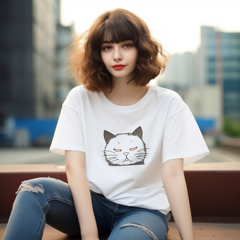 white oversized t-shirt printing cute cat infinite fashion