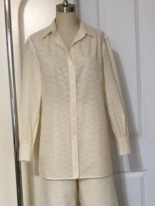 Embroidered Cotton Eylet Shirt, Ecru (Style# K109)