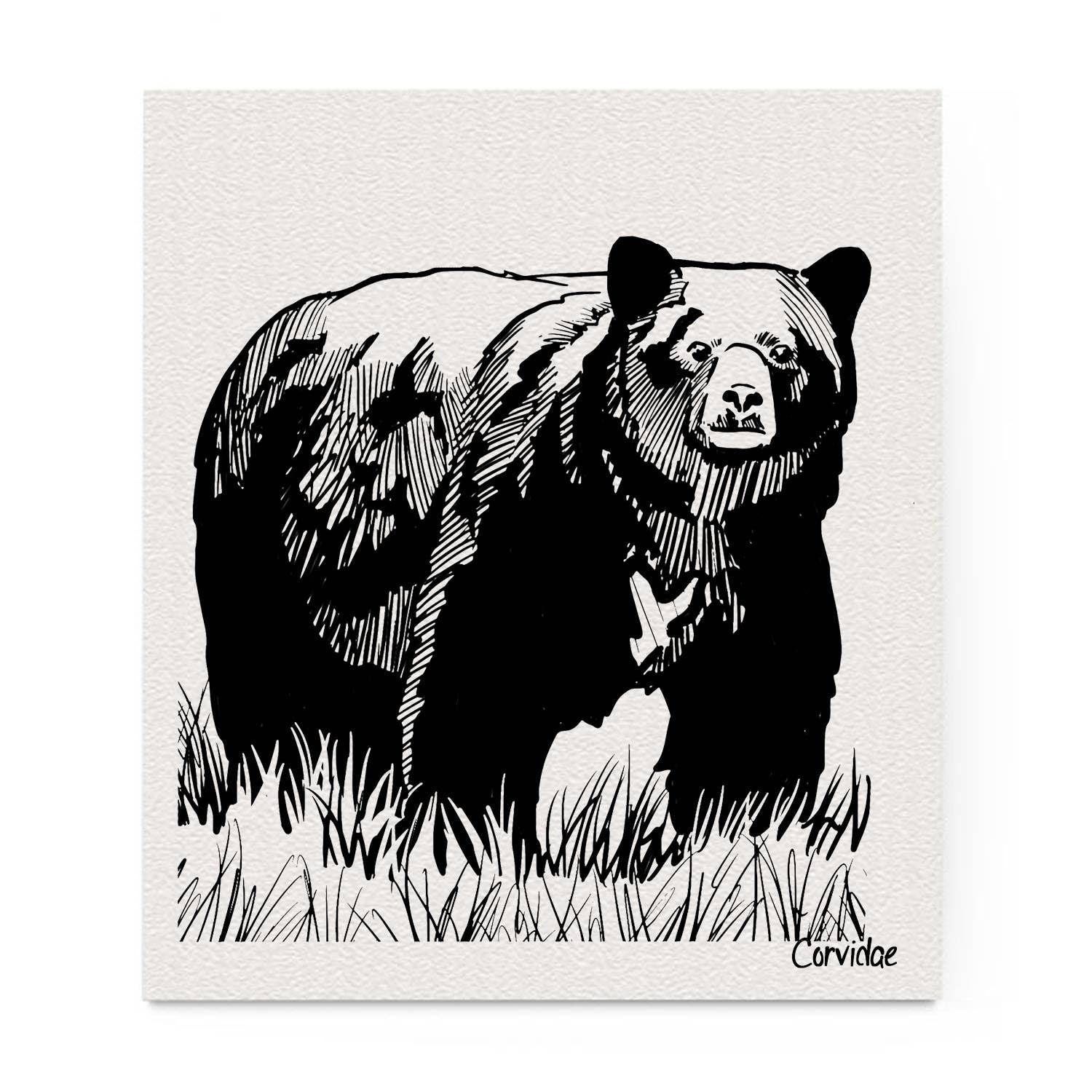Corvidae drawings & designs - Black Bear Swedish Dishcloth