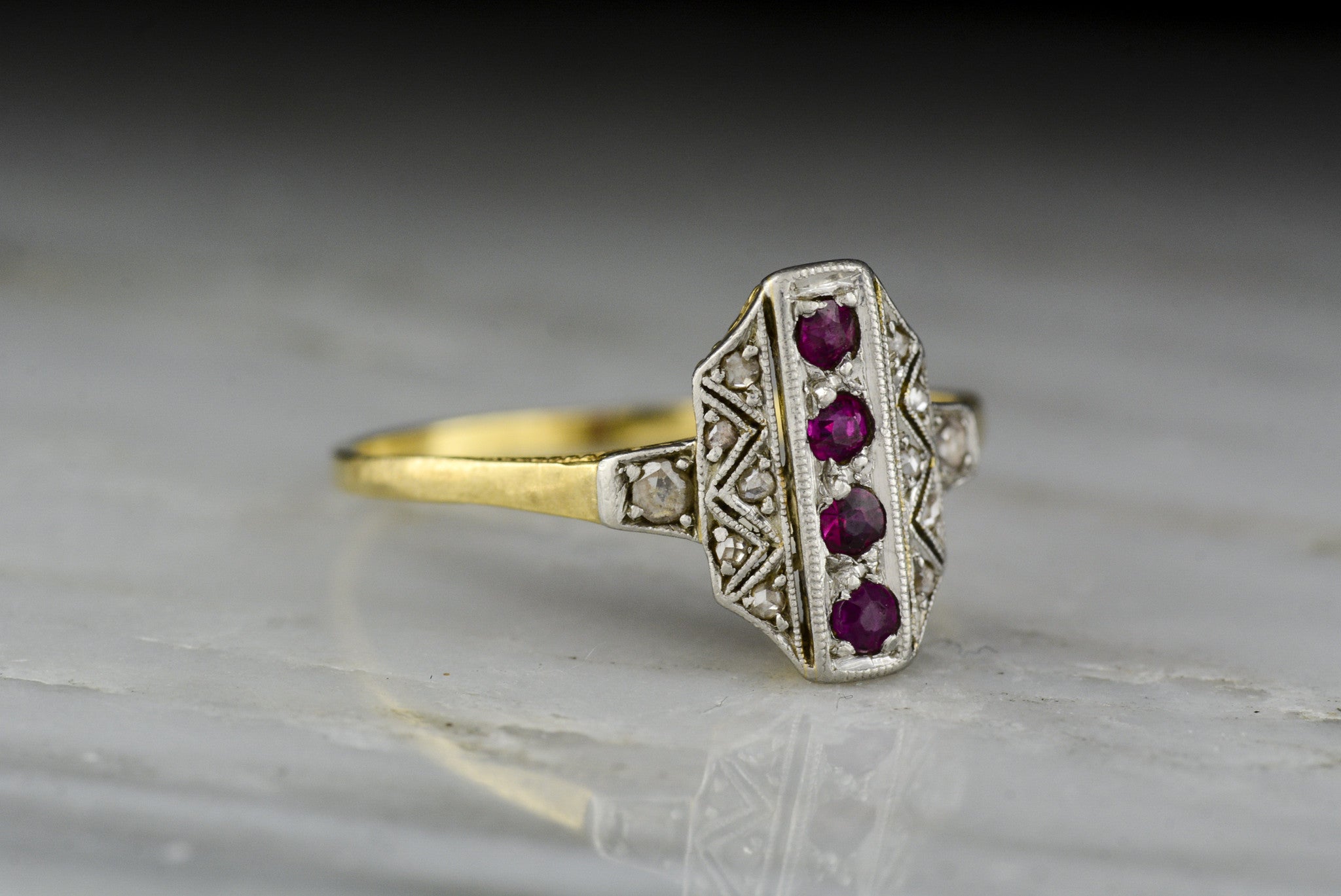 Antique Art Deco, Victorian Revival Gold, Ruby, and Diamond Cocktail R ...