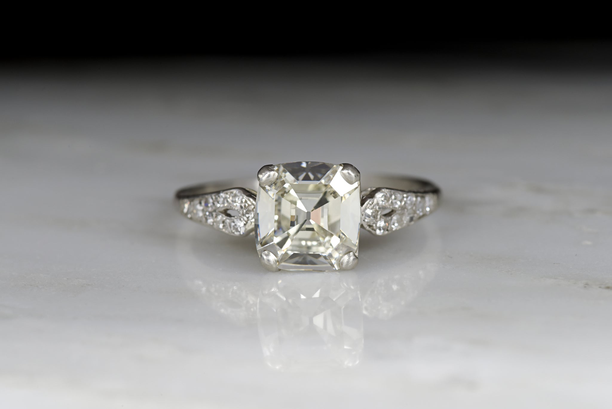 Vintage Edwardian Engagement Ring; 1.68 Carat Old Step Cut Diamond ...