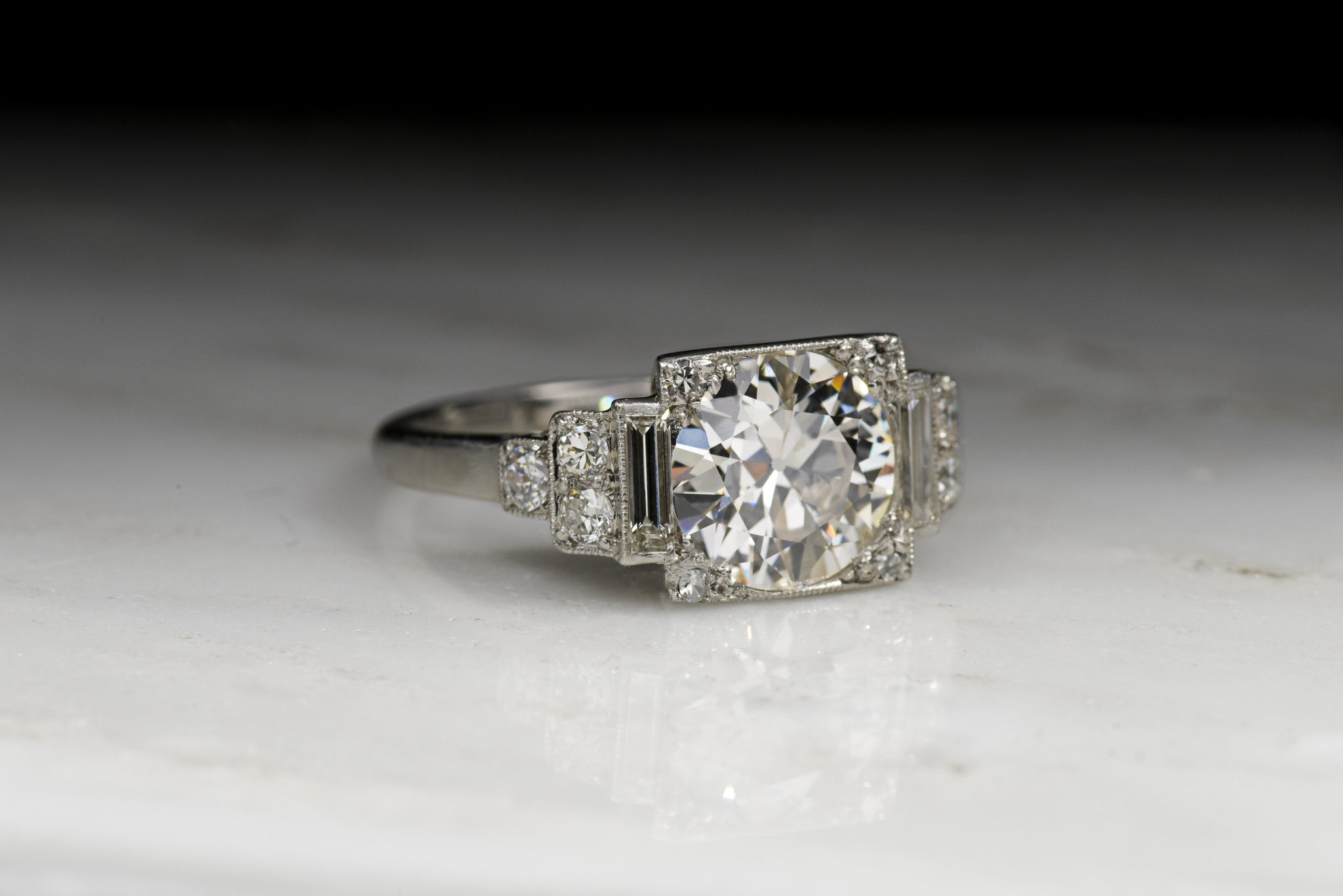 Vintage Art Deco 1.42 Carat Old European Cut Diamond Engagement Ring ...