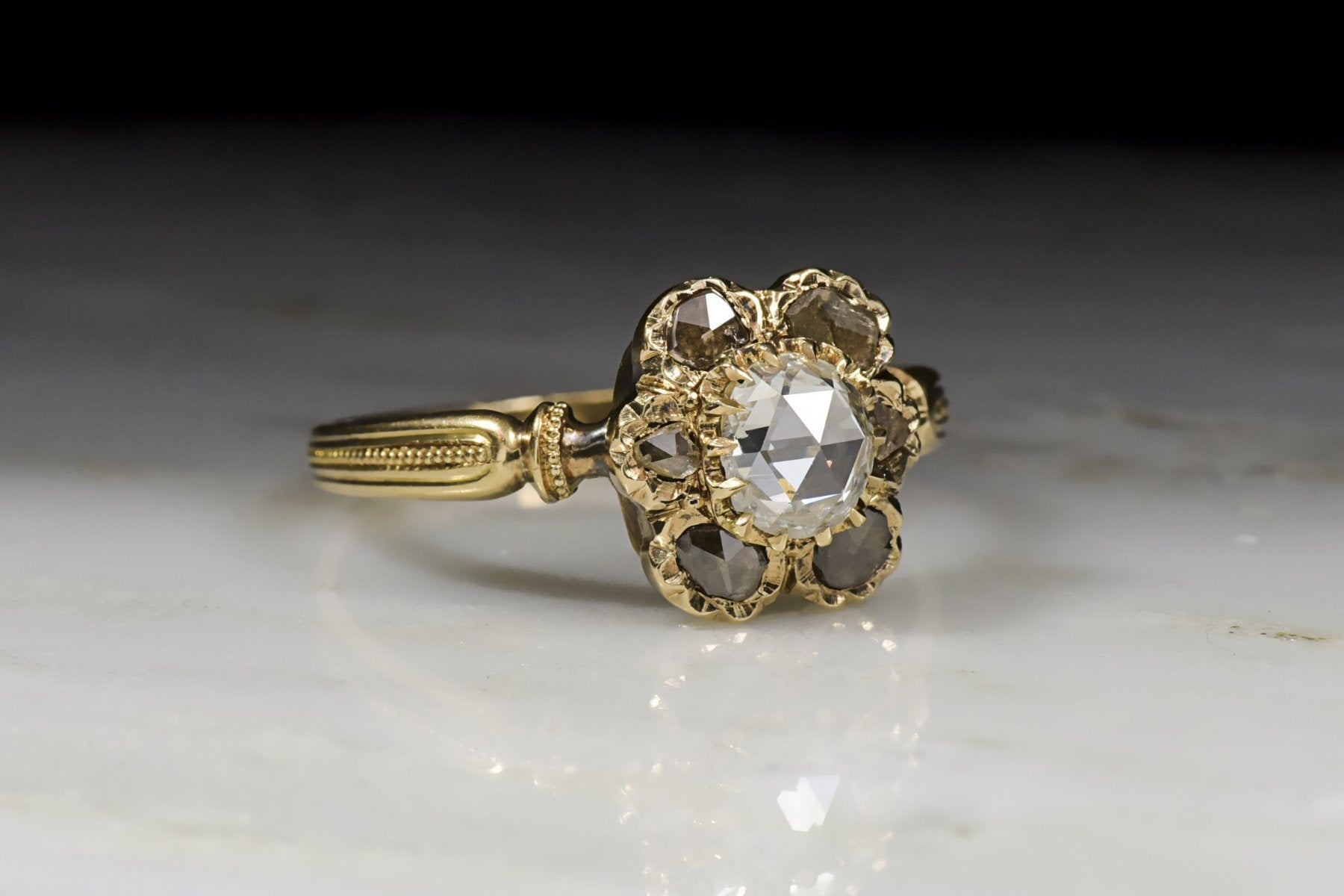 Antique Victorian Diamond Engagement Ring Oval Rose Cut Diamond Pebble And Polish 2932