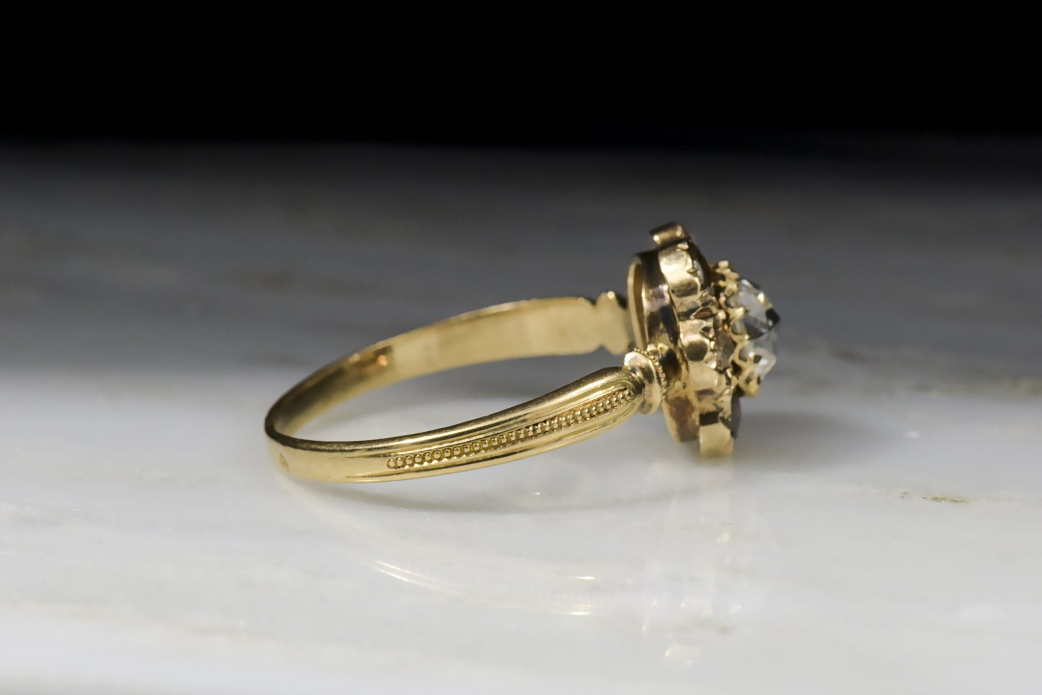 Antique Victorian Diamond Engagement Ring Oval Rose Cut Diamond Pebble And Polish 2956