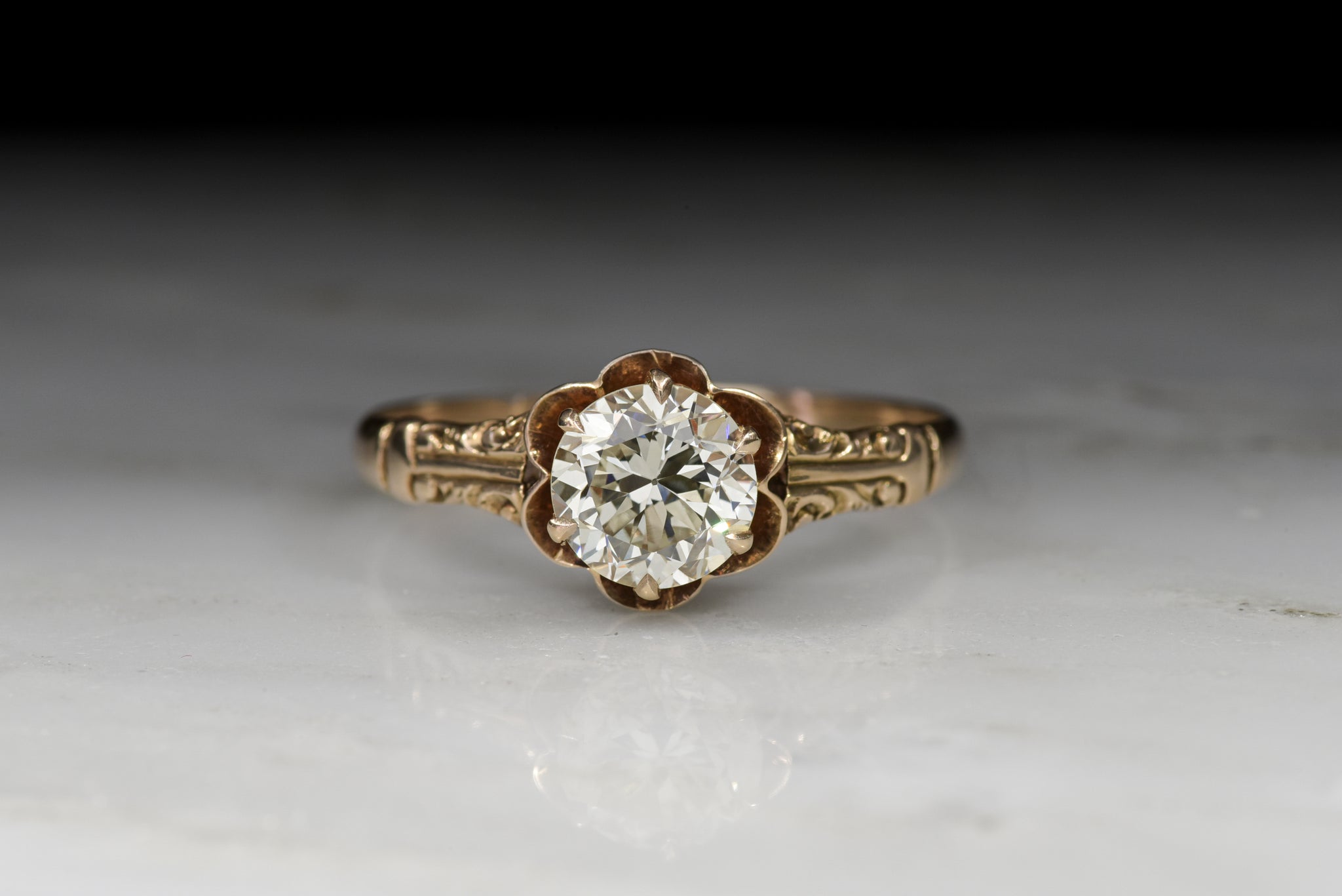 Victorian Engagement Ring With A 125 Carat Old European Cut Diamond Pebble And Polish 1574