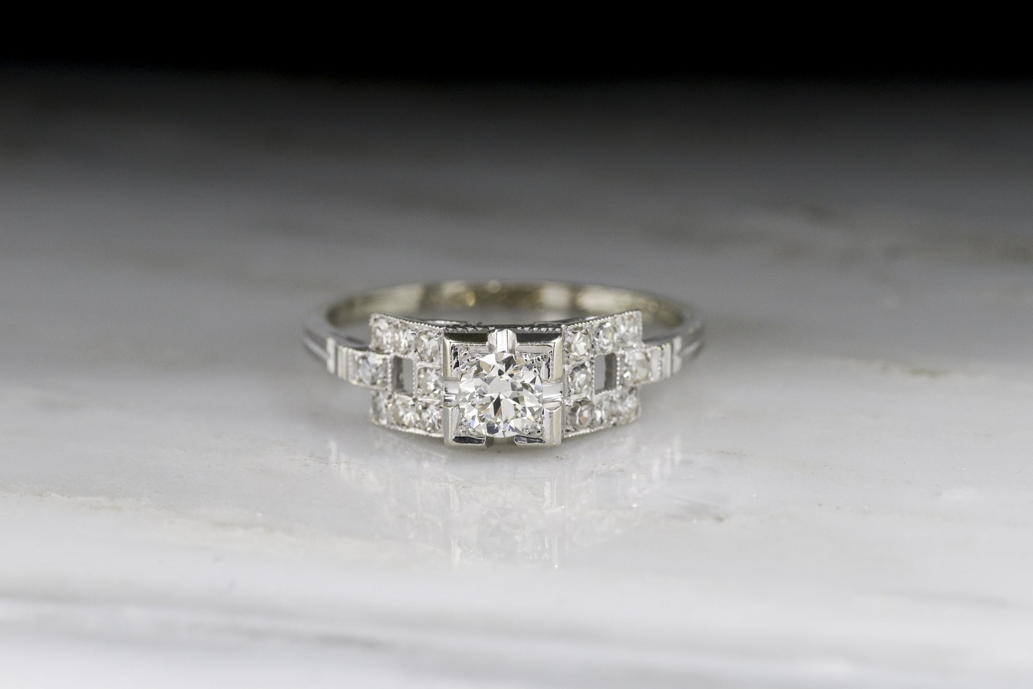 1932 Art Deco Engagement Ring With Geometric Shoulders