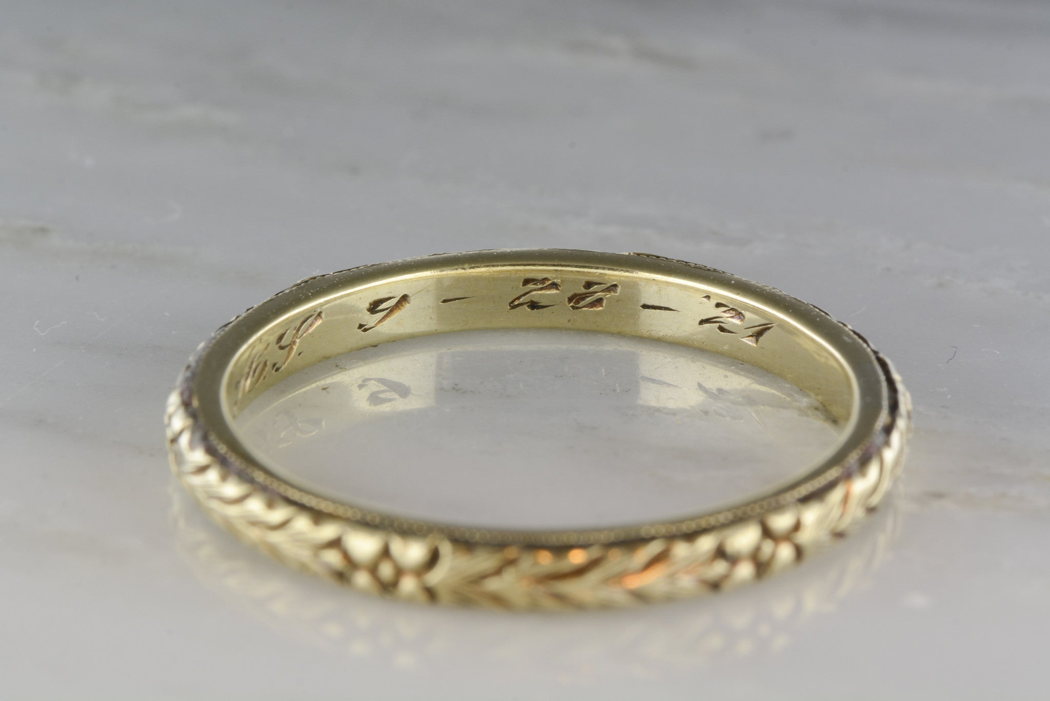 Antique Men's Late Victorian 14K Gold Wedding Band, Engraved "9-28-21