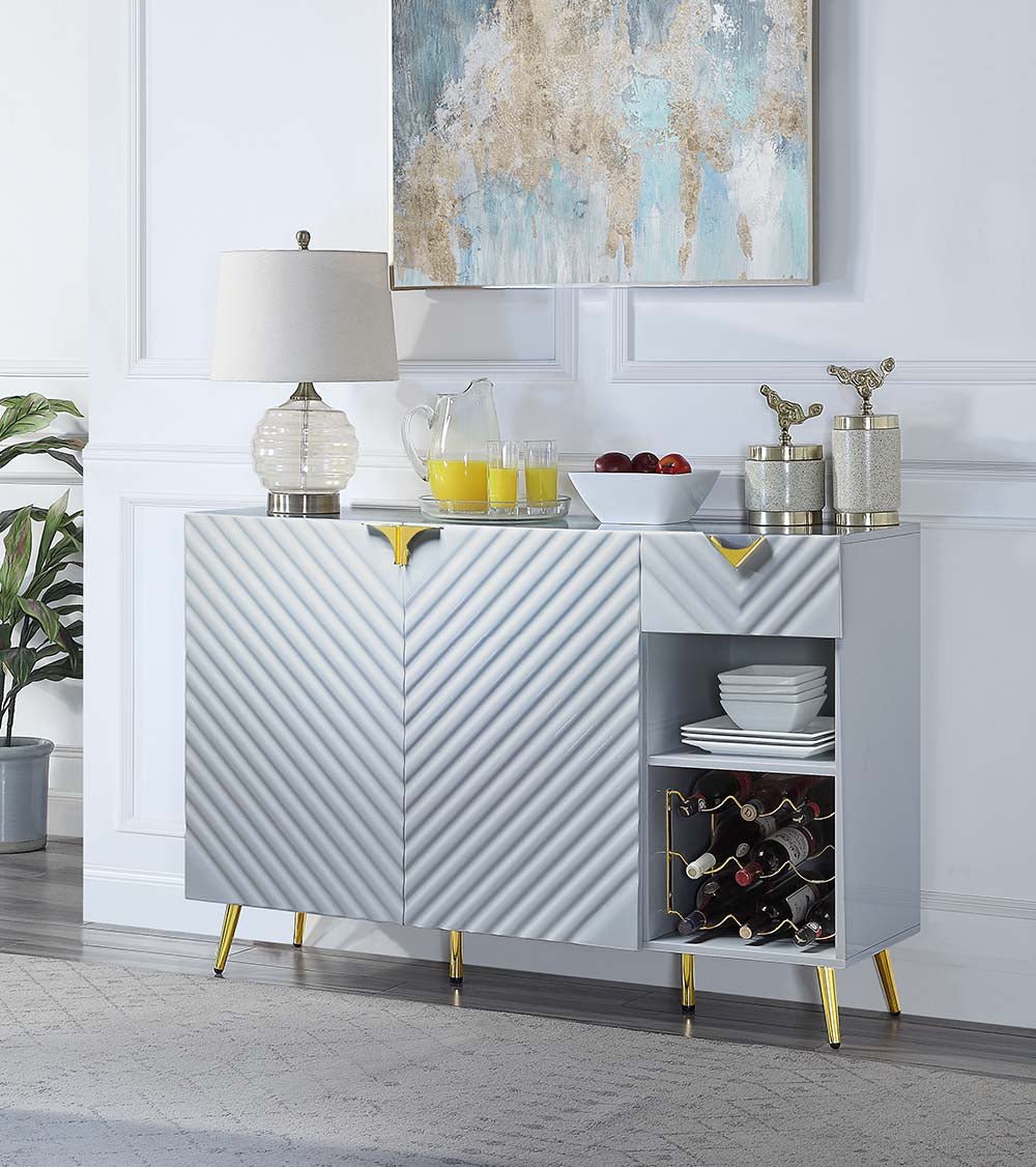 ACME Furniture Gaines Server, Gray High Gloss Finish
