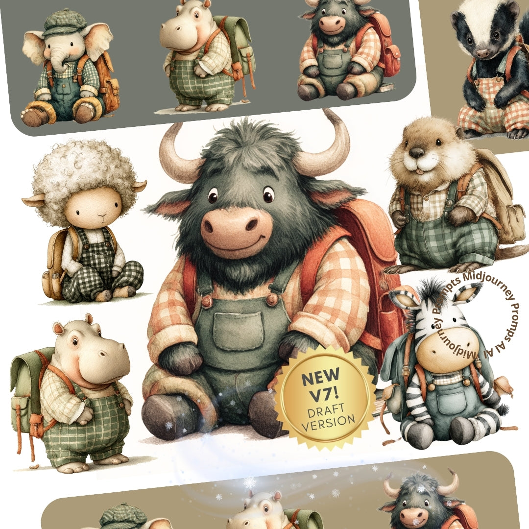 Midjourney Prompts for Super Cute Back To School Animals