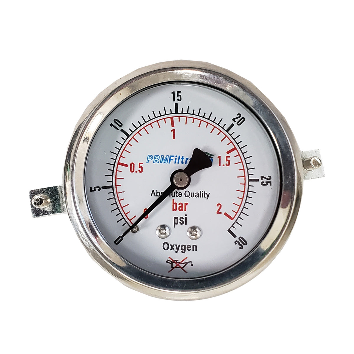 030 PSI/02 Bar Pressure Gauge 2.5" 304 Stainless Steel Dial