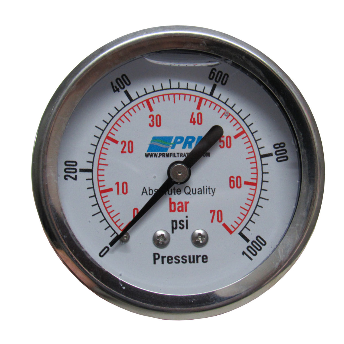 01000 PSI Pressure Gauge 2.5" 304 Stainless Steel, Back Mount