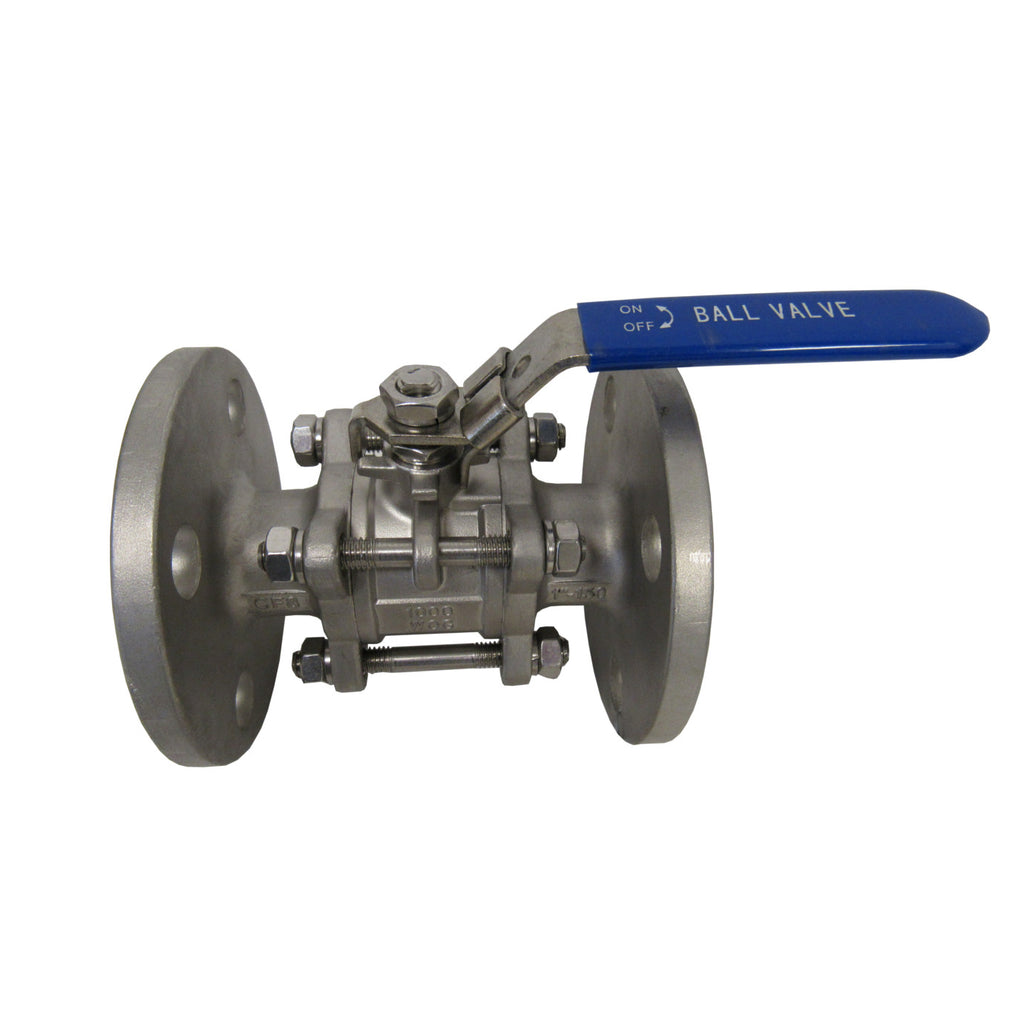 1 Inch Flanged Stainless Steel Full Port 3 Piece Ball Valve, 150# Flan