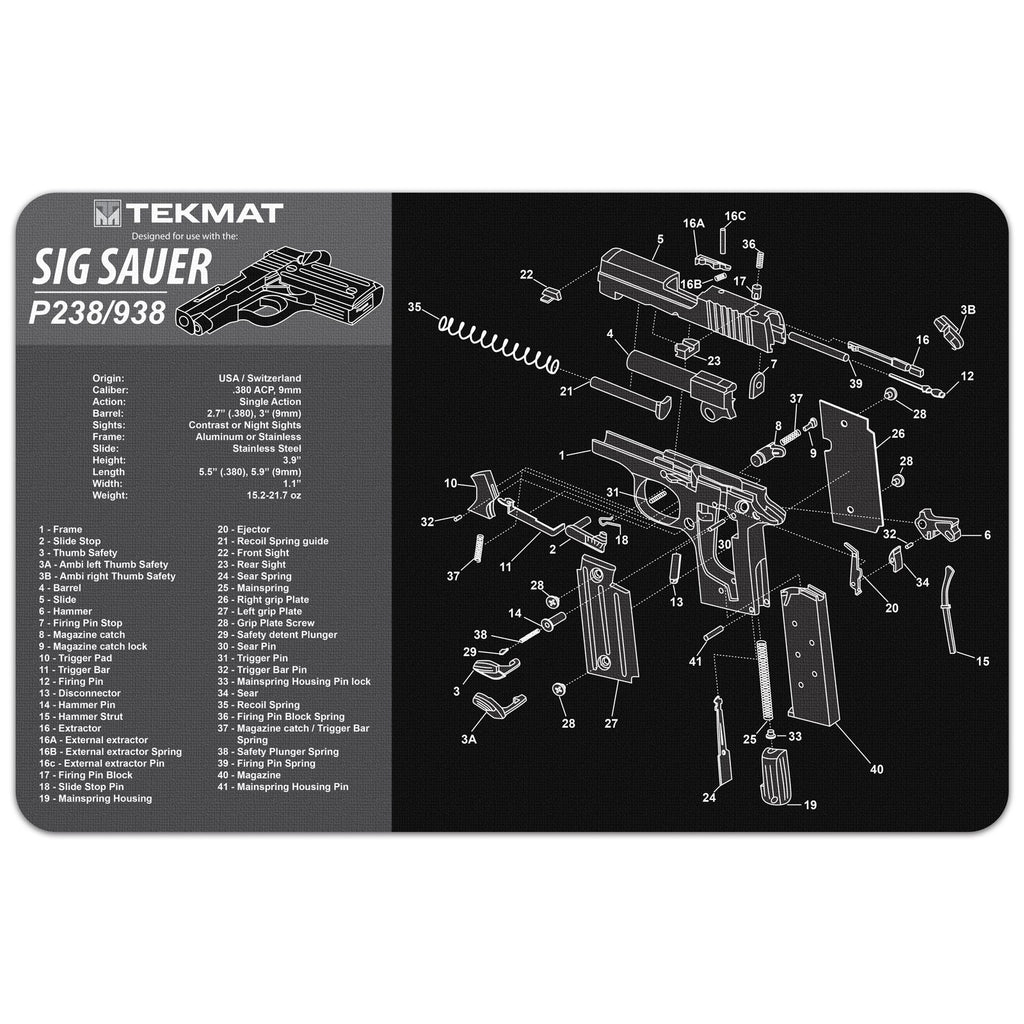 Sig Sauer P238 938 Gun Cleaning Mat 11 X 17 Oversized Workarea Under Control Tactical