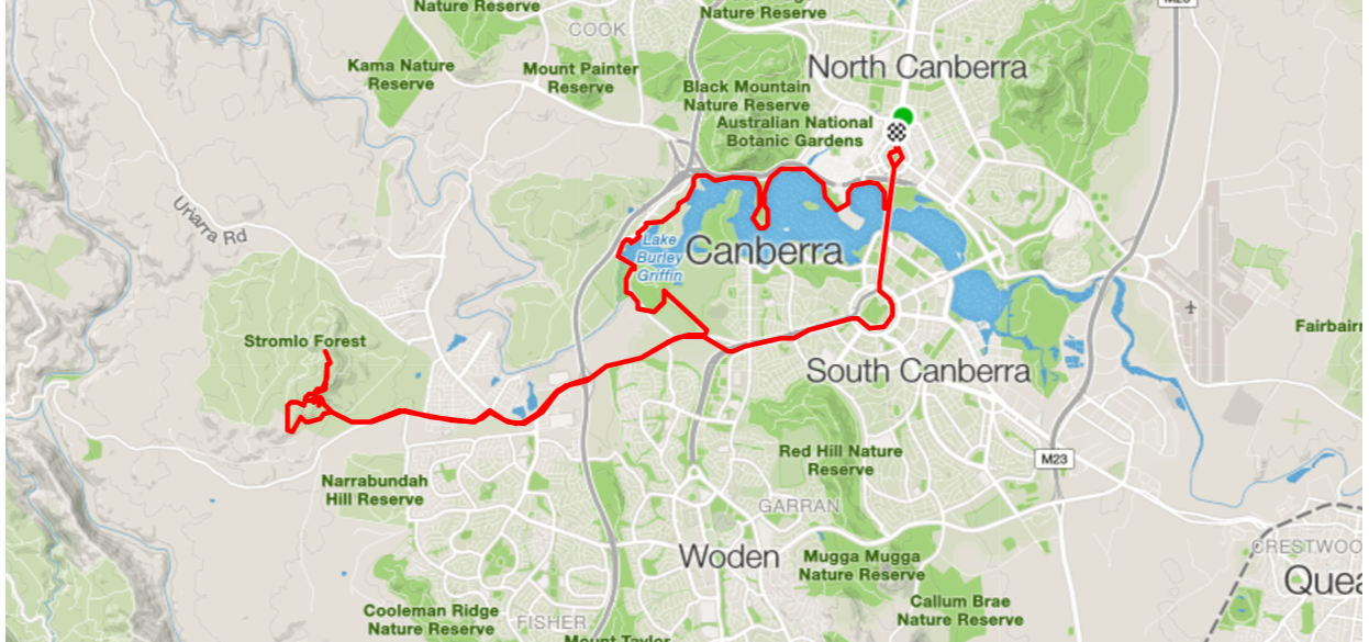 Bike Routes Livelo Canberra Canberra City to Mt Stromlo and return via Lake Burley Griffin